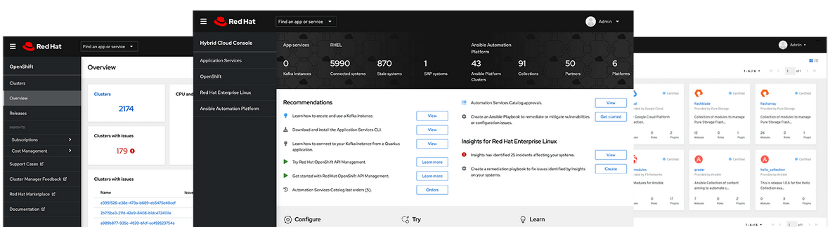 Screenshots of Red Hat Hybrid Cloud Console interface